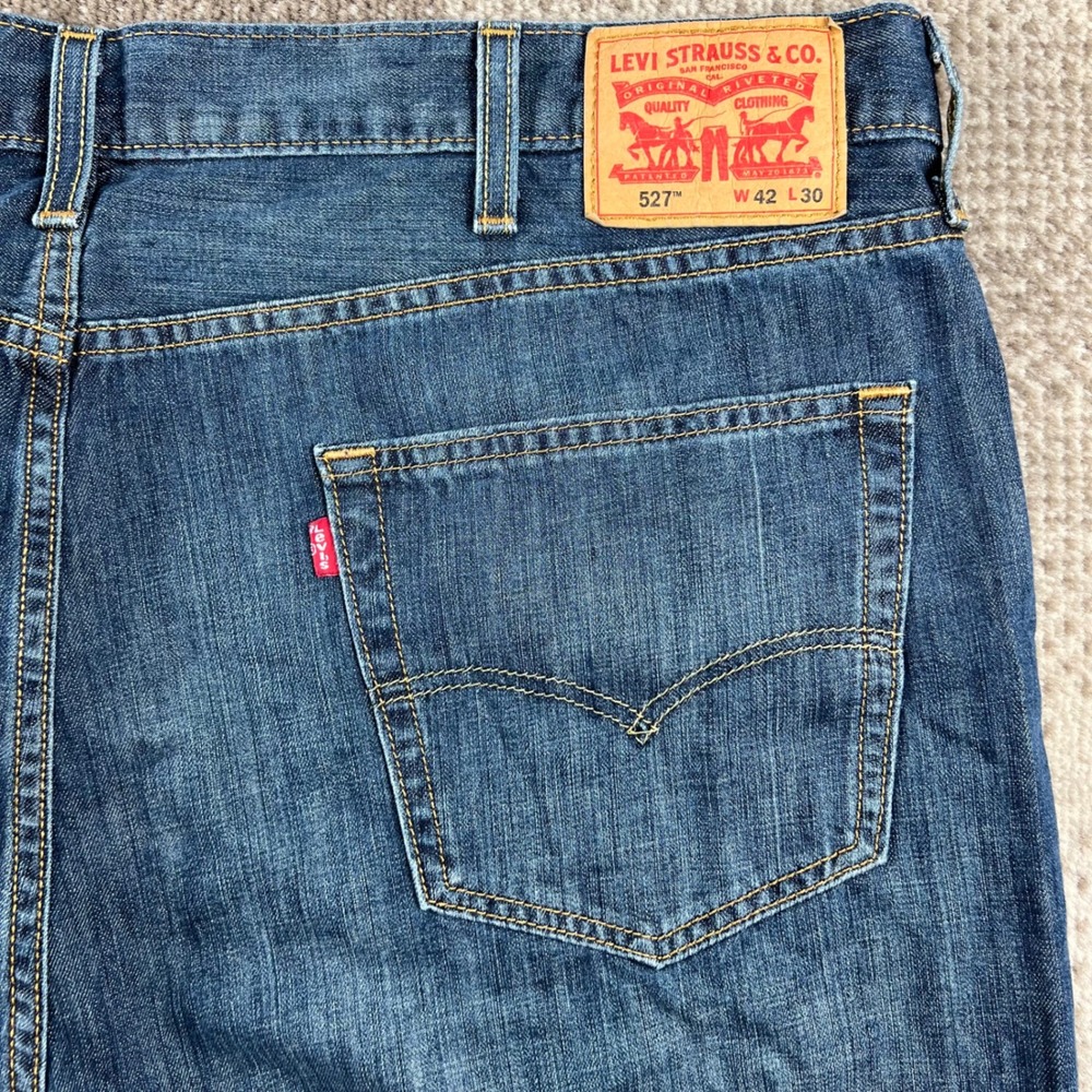 Levis 527 Mens Blue Bootcut Denim Jeans 42X30 Low Rise Slim Fit 527-0402